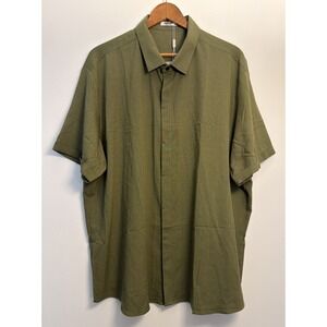 Coofandy Dress Shirt Green 3XL Hidden Buttons Cuffed Short Sleeves Rayon Blend